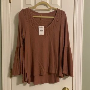 Free People Long Sleeve Pink Top with Lace Detail